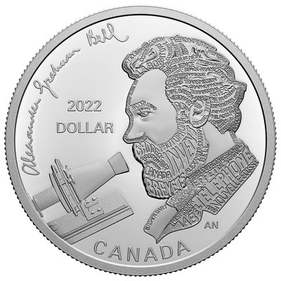 Dólar de prova de prata da Royal Canadian Mint (Casa da Moeda Real Canadense) de 2022 marca o 175º aniversário do nascimento do famoso inventor Alexander Graham Bell (CNW Group/Royal Canadian Mint)