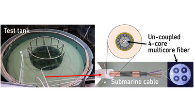 The test tank holding the prototype submarine cable, also shows the multicore fiber inside.
Credit: Takeshita et al.