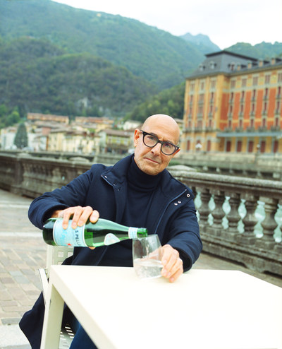 Stanley Tucci visits the source of S.Pellegrino® Sparkling Natural Mineral Water in the picturesque Italian town of San Pellegrino Terme in celebration of his new multi-year collaboration with the brand, honoring the simple Italian virtues shared by Tucci and S.Pellegrino and inspiring fans to enjoy life’s perfect moments. (Credit: S.Pellegrino)