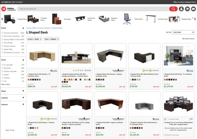 Madison Liquidators search engine featuring L shaped desks.