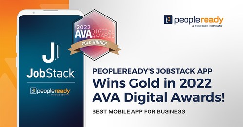 PeopleReady is proud to announce that its industry-leading JobStack app has received a gold award in the mobile apps for business category in the 2022 AVA Digital Awards. JobStack was recognized for helping put work and workforces within reach 24/7 through cutting-edge technology and easy-to-use functionality.