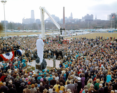 A crowd gathers on Feb. 4, 1962 for the opening of St. Jude Children's Research Hospital in Memphis, Tennessee.