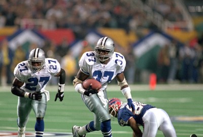 #37 James Washington of Dallas Cowboys plays against Buffalo Bills in Super Bowl.