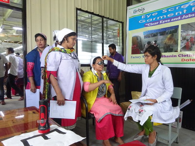 Orbis Bangladesh, together with Nari Uddug Kendra, a nongovernmental national women’s development support organization, carried out free eye health screening and service delivery for female garment workers at four factories, two urban and two rural, in Bangladesh. Photo by Orbis International | 2019