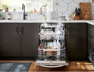 In addition to its smart features, this dishwasher includes elegant and functional design elements including an adjustable third rack, glide-rail and ball bearing wheel design and LED tub light.