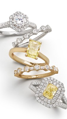 Helzberg Diamonds and Jenny Packham, British evening wear and bridal designer, introduce a new honeybee-inspired, GCAL certified, lab-grown diamond jewelry collection of engagement rings and bands featuring the first yellow lab-grown diamonds set in stunning 18K yellow gold and rare platinum. This breathtaking collection is only available at Helzberg Diamonds.