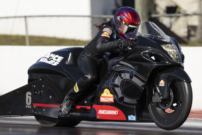 Angelle Sampey (pictured) will join Eddie Krawiec as riders for the Vance & Hines/Mission Foods/Suzuki Team competing for the NHRA Pro Stock Motorcycle drag racing championship in 2022.