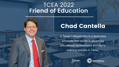 Chad Cantella accepts the TCEA 2022 Friend of Education Award