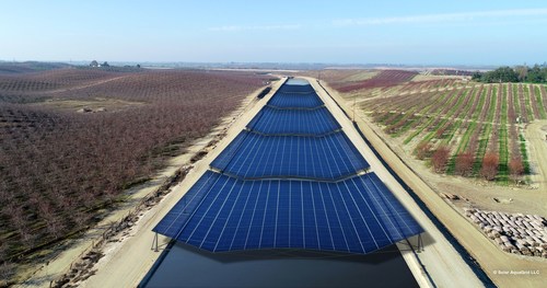 Conceptual rendering of solar panels spanning the 110 foot-wide TID Main Canal