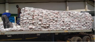 Feed the Children staff in Malawi loaded more than 50,000 packets of Vitameal at its warehouse to distribute to families affected by Tropical Cyclone Ana.