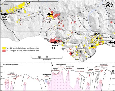 Figure 1. Condor Project, resource areas and prospects with gold and copper soil anomalies (CNW Group/Luminex Resources Corp.)