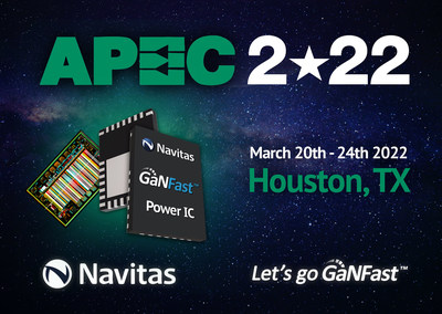 Navitas Semiconductor (Nasdaq: NVTS), the industry-leader in gallium nitride (GaN) power ICs has announced that its participation in APEC 2022 (Houston, March 20th-24th) will highlight further technical and market leadership in mobile fast chargers plus expansion into higher-power markets including data center, solar and EV, plus show the critical sustainability contribution that GaN delivers, reducing our dependance on fossil fuels.