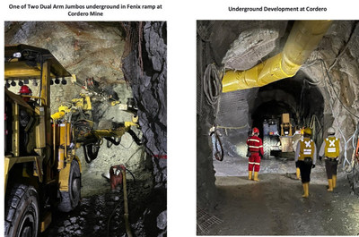Left: One of Two Dual Arm Jumbos underground on Fenix ramp at Cordero Mine
Right: Underground Development at Cordero (CNW Group/Soma Gold Corp.)