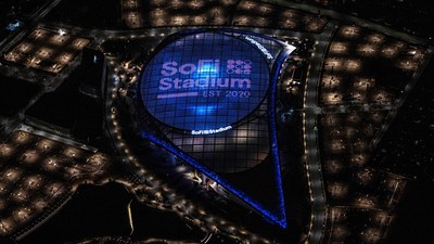 SACO V-PIX lights up SOFI Stadium Roof (CNW Group/SACO Technologies Inc.)