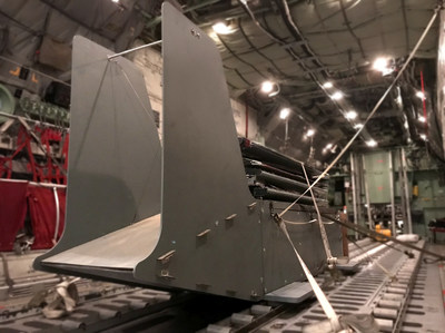 The Silent Arrow® GD-2000 will be subjected to an operational and utility assessment to include integration with military aircraft platforms and force structures. An unmarked GD-2000 is seen here rigged and ready for C-130 deployment over an unspecified military test range.