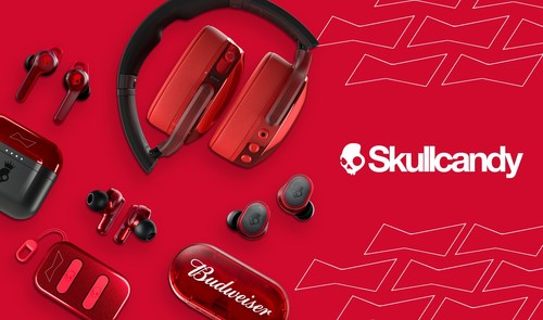 The Skullcandy x Budweiser limited-edition collection includes Skullcandy fan-favorites Crusher Evo True Wireless Headphones and Indy Evo, Sesh Evo and Dime True Wireless Earbuds.