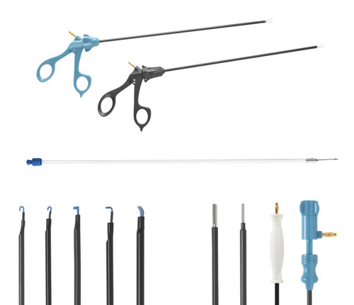 Products featured top to bottom: SurgyCut Scissor (disposable), SurgyCut Scissor (reposable), SurgyNeedle (disposable), SurgyCut Electrodes (disposable- variety of tips & connections shown)