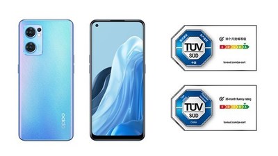 Left: OPPO Reno7 5G smart phone; Right: TÜV SÜD 36-Month Fluency Rating A Mark