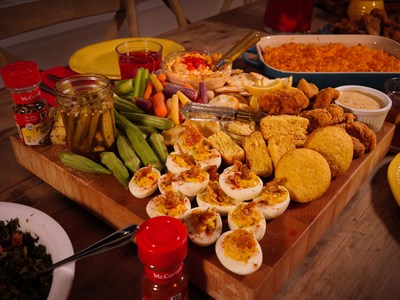 Soul-Cuterie Board featuring Chef Millie Peartree's Deviled Eggs with Southern Fried Chicken Skin recipe.