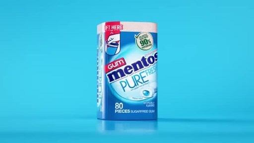 A video animation showing consumers how the new Mentos Pure Fresh Gum recyclable 90% Paperboard bottle lid is opened and re-closed.