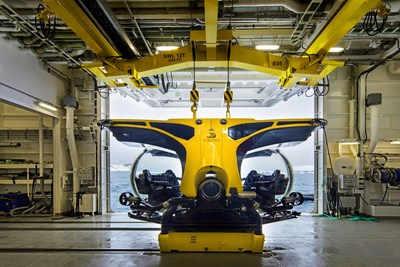 The Hangar on board Viking Octantis is a state-of-the-art, industry-first in-ship marina providing ease of embarkation and disembarkation of Special Operations Boats and other equipment while sheltered from the elements. Pictured here is one of the ship’s two six-guest submarines that feature revolving seats and 270-degree spherical windows. For more information, visit www.viking.com.