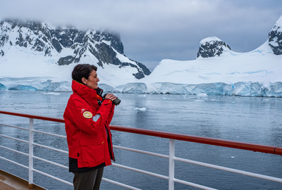 A guest enjoying the scenery while on board Viking Octantis during its season in Antarctica. For more information, visit www.viking.com.