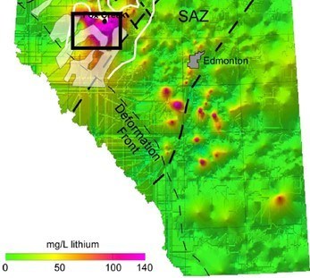 Lithium Brine Concentrations – Alberta – AER Report 2011-10 (Fox Creek Region Highlighted) (CNW Group/HeliosX Lithium & Technologies Corp)