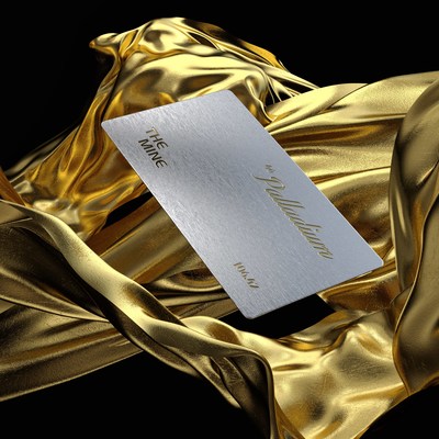 The Mine Palladium Member Card NFT in a brushed finish with a yellow gold textured leaf surround. One of fifty distinct card designs offered in The Mine's NFT collection.