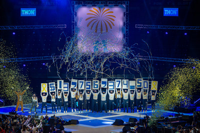 THON™ volunteers celebrate a record-high annual fundraising total of $13,756,374.50 for Four Diamonds, which supports children battling pediatric cancer (Credit: Penn State THON).