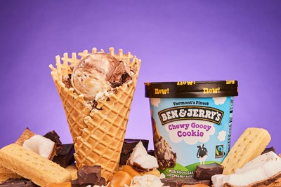 Ben & Jerry's Chewy Gooey Cookie flavor is now available in Scoop Shops and supermarkets nationwide. The new flavor features milk chocolate and coconut ice creams with fudge flakes, shortbread cookies and caramel swirls.