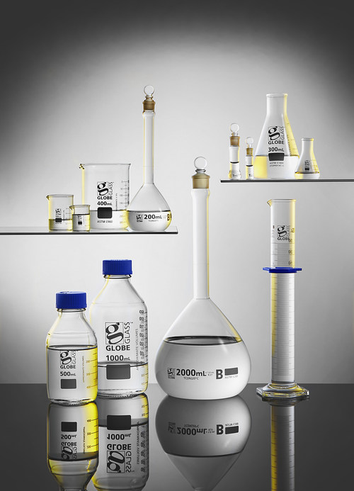 Globe Glass™ beakers, Erlenmeyer flasks, volumetric flasks, graduated cylinders, and media bottles are offered in sizes most commonly used in laboratories everywhere.