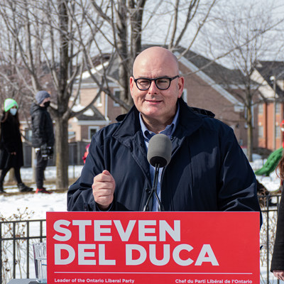Ontario Liberal Leader, Steven Del Duca announces the party's plan to provide $10 a day childcare to Ontario families. (CNW Group/Ontario Liberal Party)