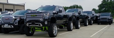 Visual comparison of lifted truck, show trucks, and stock Jeep