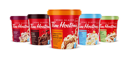 Tim Hortons propose ses saveurs emblématiques au rayon de la crème glacée avec le lancement de la crème glacée Tim Hortons, riche et de qualité supérieure, fabriquée chez nous avec des produits laitiers 100 % canadiens. (Groupe CNW/Tim Hortons)