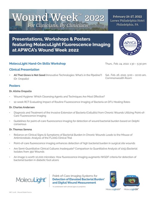 Latest Clinical Evidence Presented at APWCA's Wound Week™ 2022 Illustrates the Significant Clinical Utility of the MolecuLight Point-of-Care Imaging Platform - Vimarsana News