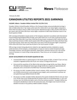 CANADIAN UTILITIES REPORTS 2021 EARNINGS