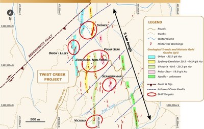 Figure 4 – Twist Creek Plan showing multiple lines of Reef and Drill targets (CNW Group/E79 Resources Corp.)
