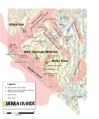 Figure 1. Regional Setting of Sierra’s Nevada Projects. (CNW Group/Sierra Grande Minerals Inc.)