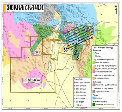 Figure 3. B&C Springs-Mildred regional setting with Copper-in-soil results. (CNW Group/Sierra Grande Minerals Inc.)