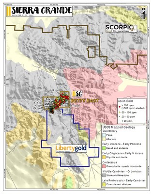 Figure 4. Betty East Regional Setting with Arsenic-in-soil results. (CNW Group/Sierra Grande Minerals Inc.)