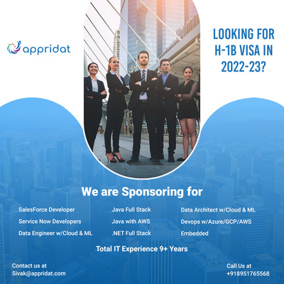 Appridat Solutions, LLC provides H1B Visa Sponsorship Programme Pan India (PRNewsfoto/Appridat Solutions, LLC)