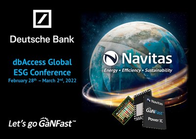 Navitas to highlight how next-generation GaN semiconductors support sustainability by increasing the efficiency of applications ranging from mobile and consumer electronics and electric vehicles to solar power and data center servers.