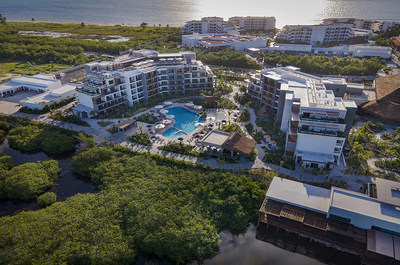 An aerial image of Ventus Ha’ Marina El Cid Spa & Beach Resort, Grupo El Cid Resorts’ newest luxury property in Puerto Morelos, Quintana Roo in Mexico.