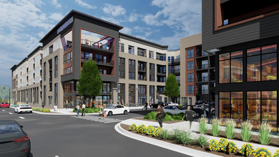 Rendering of Lincoln Station Apartments with ground-level retail | Lone Tree, CO | Century Living