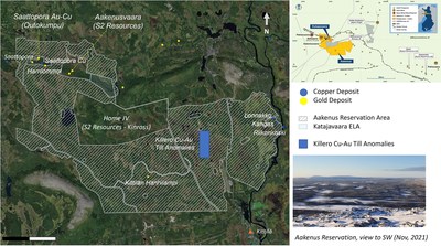 Figure 1. Location of the Katajavaara-Aakenus project, together with known gold-copper deposits and occurrences within the district. The Company’s initial priority target areas are also indicated. (CNW Group/Capella Minerals Limited)