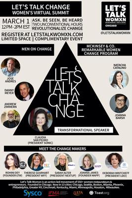 LET'S TALK CHANGE, MARCH 1: VIRTUAL WOMEN'S SUMMIT WITH JOSE ANDRES, ANDREW ZIMMERN, DANNY MEYER, CLAUDIA SAN PEDRO, MCKINSEY & CO. REMARKABLE WOMEN PROGRAM & CHANGE-MAKERS