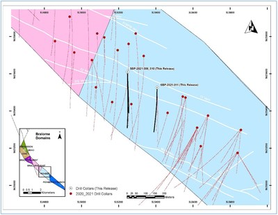 Figure 1: SBP-2021-008, 010 and 011 hole location within the Pioneer Block. (CNW Group/Talisker Resources Ltd)