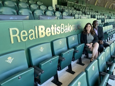 The Betis Academy Arizona owners Nuria Berro & Mike Mills at Real Betis' Benito Villamarin Stadium in Seville, Spain.