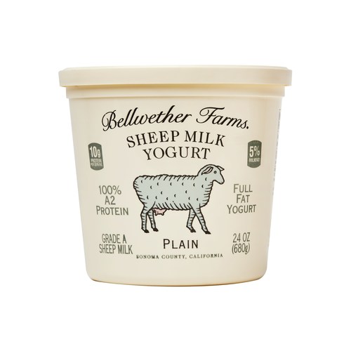 Bellwether Farms' full-fat Sheep Milk Yogurt is probiotic and contains active, beneficial cultures. Made with whole sheep milk, the yogurt is packed with A2 protein, which makes it more easily digestible for many people who cannot typically tolerate cow milk. Free of antibiotics and growth hormones, the Sheep Milk Yogurt has a naturally thick, creamy texture, a clean, refreshing taste and comes in four varieties: Plain, Vanilla, Strawberry, and Blackberry.