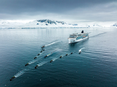 The new Viking Octantis during her first season in Antarctica pictured with some of the ship’s expedition equipment, which includes a fleet of military pro zodiacs designed for professional use; a fleet of two-seater polar-tested kayaks; and two 12-seater convertible Special Operations Boats. For more information, visit www.viking.com.